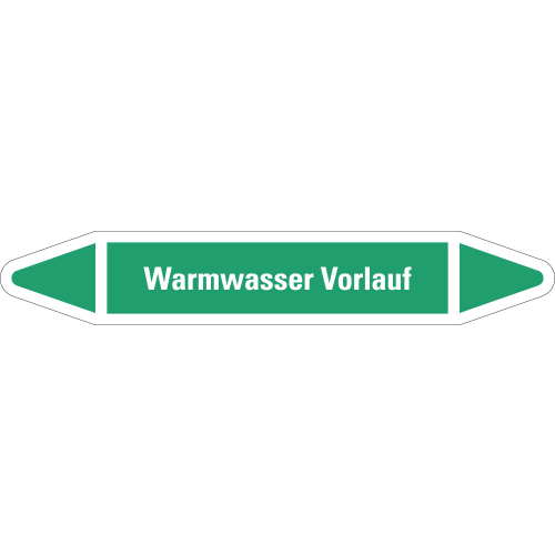Rohrleitungsetikett Warmwasser Vorlauf, grün-weiß, für Rohre mit Ø 40 - 60 mm, Standardfolie, 218 x 37 mm, 5 St./Bogen Rohrleitungsetikett Warmwasser Vorlauf, grün-weiß, für Rohre mit Ø 40 - 60 mm, Standardfolie, 218 x 37 mm, 5 St./Bogen