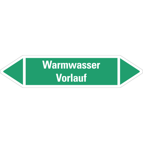 Rohrleitungsetikett Warmwasser Vorlauf, grün-weiß, für Rohre mit Ø ab 90 mm, Standardfolie, 440 x 100 mm, 2 St./Bogen Rohrleitungsetikett Warmwasser Vorlauf, grün-weiß, für Rohre mit Ø ab 90 mm, Standardfolie, 440 x 100 mm, 2 St./Bogen