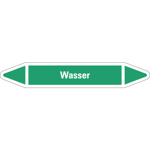 Rohrleitungsetikett Wasser, grün-weiß, für Rohre mit Ø 25 - 40 mm, Standardfolie, 154 x 26 mm, 5 St./Bogen