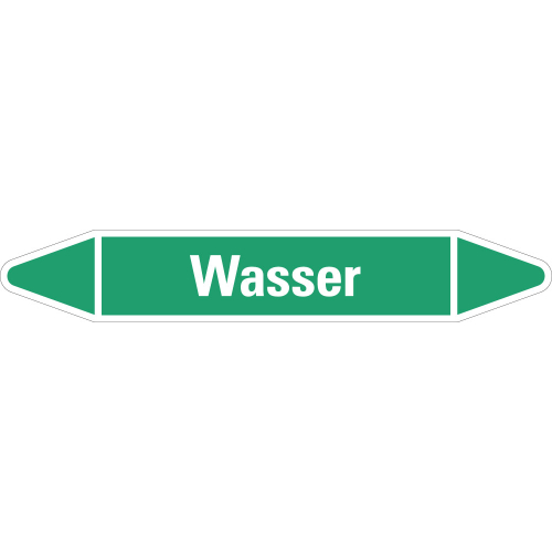 Rohrleitungsetikett Wasser, grün-weiß, für Rohre mit Ø 60 - 90 mm, Standardfolie, 310 x 52 mm, 3 St./Bogen Rohrleitungsetikett Wasser, grün-weiß, für Rohre mit Ø 60 - 90 mm, Standardfolie, 310 x 52 mm, 3 St./Bogen