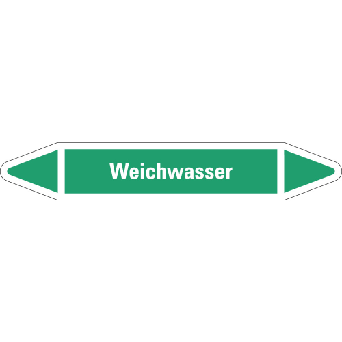 Rohrleitungsetikett Weichwasser, grün-weiß, für Rohre mit Ø 25 - 40 mm, Standardfolie, 154 x 26 mm, 5 St./Bogen