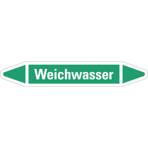Rohrleitungsetikett Weichwasser, grün-weiß, für Rohre mit Ø 40 - 60 mm, Standardfolie, 218 x 37 mm, 5 St./Bogen