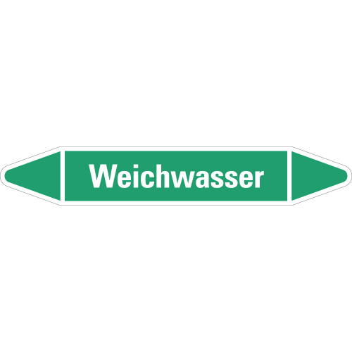 Rohrleitungsetikett Weichwasser, grün-weiß, für Rohre mit Ø 60 - 90 mm, Standardfolie, 310 x 52 mm, 3 St./Bogen