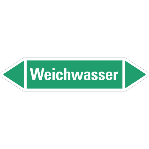Rohrleitungsetikett Weichwasser, grün-weiß, für Rohre mit Ø ab 90 mm, Standardfolie, 440 x 100 mm, 2 St./Bogen