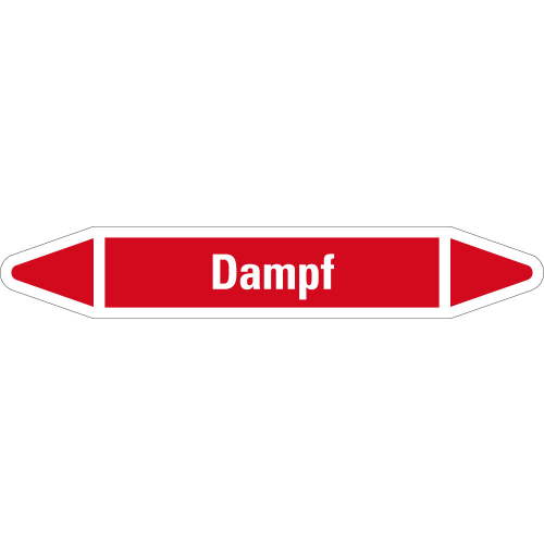 Rohrleitungsetikett Dampf, rot-weiß, für Rohre mit Ø 40 - 60 mm, Standardfolie, 218 x 37 mm, 5 St./Bogen Rohrleitungsetikett Dampf, rot-weiß, für Rohre mit Ø 40 - 60 mm, Standardfolie, 218 x 37 mm, 5 St./Bogen