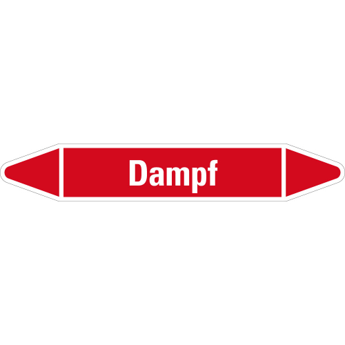 Rohrleitungsetikett Dampf, rot-weiß, für Rohre mit Ø 60 - 90 mm, Standardfolie, 310 x 52 mm, 3 St./Bogen Rohrleitungsetikett Dampf, rot-weiß, für Rohre mit Ø 60 - 90 mm, Standardfolie, 310 x 52 mm, 3 St./Bogen