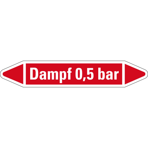 Rohrleitungsetikett Dampf 0,5 bar, rot-weiß, für Rohre mit Ø 15 - 25 mm, Standardfolie, 96 x 17 mm, 8 St./Bogen