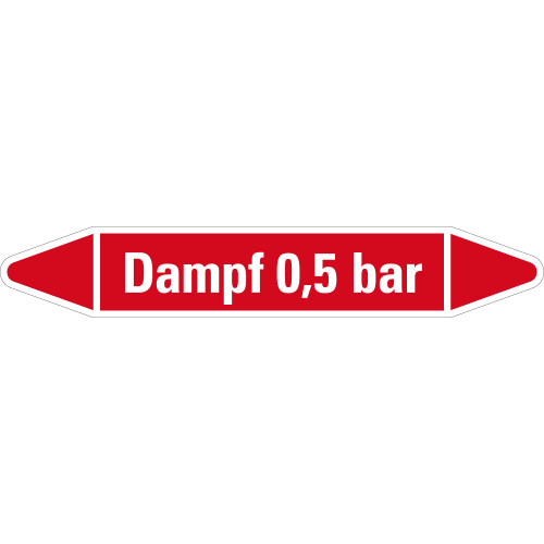 Rohrleitungsetikett Dampf 0,5 bar, rot-weiß, für Rohre mit Ø 60 - 90 mm, Standardfolie, 310 x 52 mm, 3 St./Bogen Rohrleitungsetikett Dampf 0,5 bar, rot-weiß, für Rohre mit Ø 60 - 90 mm, Standardfolie, 310 x 52 mm, 3 St./Bogen