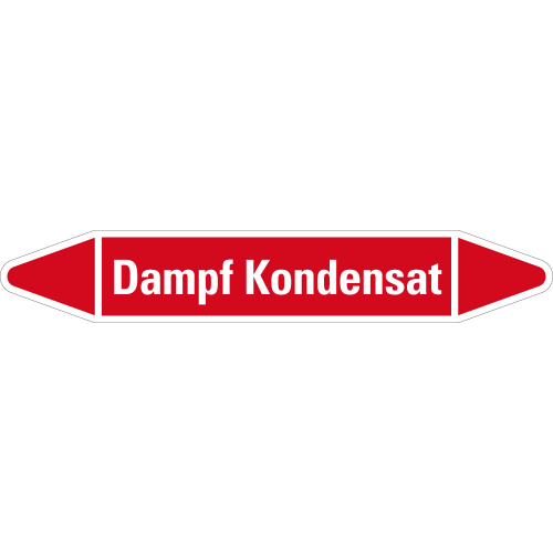 Rohrleitungsetikett Dampf Kondensat, rot-weiß, für Rohre mit Ø 60 - 90 mm, Standardfolie, 310 x 52 mm, 3 St./Bogen Rohrleitungsetikett Dampf Kondensat, rot-weiß, für Rohre mit Ø 60 - 90 mm, Standardfolie, 310 x 52 mm, 3 St./Bogen