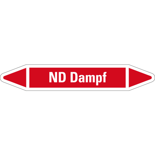 Rohrleitungsetikett ND Dampf, rot-weiß, für Rohre mit Ø 25 - 40 mm, Standardfolie, 154 x 26 mm, 5 St./Bogen Rohrleitungsetikett ND Dampf, rot-weiß, für Rohre mit Ø 25 - 40 mm, Standardfolie, 154 x 26 mm, 5 St./Bogen