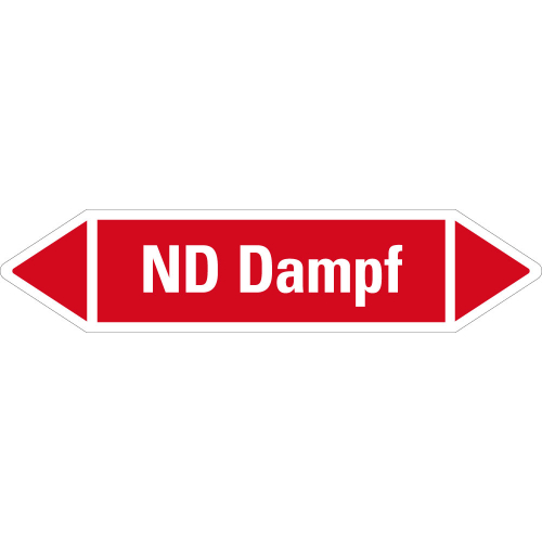 Rohrleitungsetikett ND Dampf, rot-weiß, für Rohre mit Ø ab 90 mm, Standardfolie, 440 x 100 mm, 2 St./Bogen Rohrleitungsetikett ND Dampf, rot-weiß, für Rohre mit Ø ab 90 mm, Standardfolie, 440 x 100 mm, 2 St./Bogen