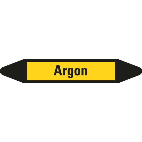 Rohrleitungsetikett Argon, gelb-schwarz, für Rohre mit Ø 25 - 40 mm, Standardfolie, 154 x 26 mm, 5 St./Bogen
