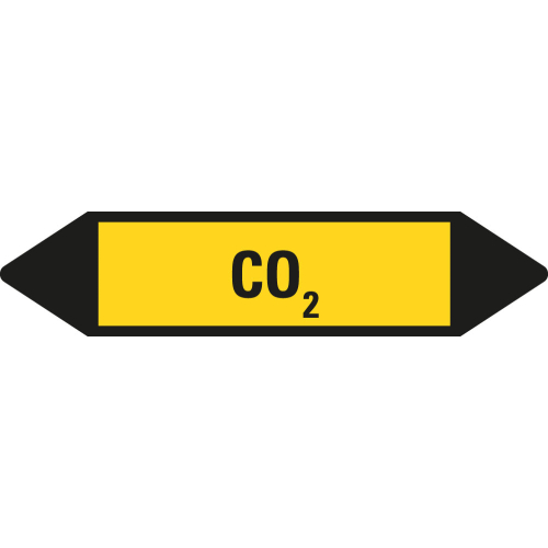 Rohrleitungsetikett CO2, gelb-schwarz, für Rohre mit Ø ab 90 mm, Standardfolie, 440 x 100 mm, 2 St./Bogen Rohrleitungsetikett CO2, gelb-schwarz, für Rohre mit Ø ab 90 mm, Standardfolie, 440 x 100 mm, 2 St./Bogen
