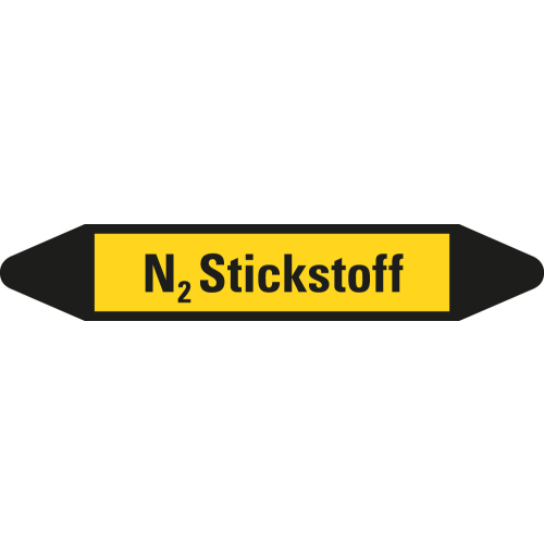 Rohrleitungsetikett N2 Stickstoff, gelb-schwarz, für Rohre mit Ø 15 - 25 mm, Standardfolie, 96 x 17 mm, 8 St./Bogen Rohrleitungsetikett N2 Stickstoff, gelb-schwarz, für Rohre mit Ø 15 - 25 mm, Standardfolie, 96 x 17 mm, 8 St./Bogen