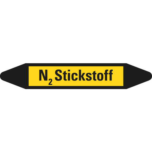 Rohrleitungsetikett N2 Stickstoff, gelb-schwarz, für Rohre mit Ø 25 - 40 mm, Standardfolie, 154 x 26 mm, 5 St./Bogen Rohrleitungsetikett N2 Stickstoff, gelb-schwarz, für Rohre mit Ø 25 - 40 mm, Standardfolie, 154 x 26 mm, 5 St./Bogen
