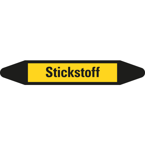Rohrleitungsetikett Stickstoff, gelb-schwarz, für Rohre mit Ø 40 - 60 mm, Standardfolie, 218 x 37 mm, 5 St./Bogen Rohrleitungsetikett Stickstoff, gelb-schwarz, für Rohre mit Ø 40 - 60 mm, Standardfolie, 218 x 37 mm, 5 St./Bogen
