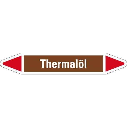 Rohrleitungsetikett Thermalöl, braun-weiß-rot, für Rohre mit Ø 25 - 40 mm, Standardfolie, 154 x 26 mm, 5 St./Bogen Rohrleitungsetikett Thermalöl, braun-weiß-rot, für Rohre mit Ø 25 - 40 mm, Standardfolie, 154 x 26 mm, 5 St./Bogen