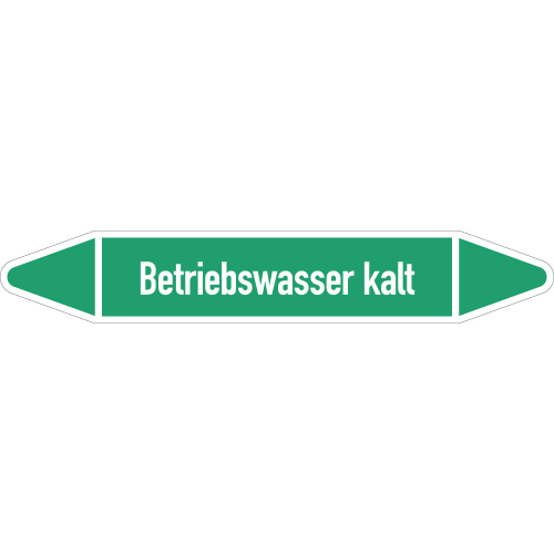 Rohrleitungsetikett Betriebswasser kalt, gemäß DIN 2403, grün-weiß, für Rohre mit Ø 60 - 90 mm, Standardfolie, 310 x 52 mm, 3 St./Bogen Rohrleitungsetikett Betriebswasser kalt, gemäß DIN 2403, grün-weiß, für Rohre mit Ø 60 - 90 mm, Standardfolie, 310 x 52 mm, 3 St./Bogen