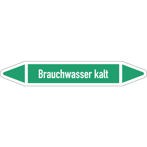 Rohrleitungsetikett Brauchwasser kalt, gemäß DIN 2403, grün-weiß, für Rohre mit Ø 25 - 40 mm, Standardfolie, 154 x 26 mm, 5 St./Bogen Rohrleitungsetikett Brauchwasser kalt, gemäß DIN 2403, grün-weiß, für Rohre mit Ø 25 - 40 mm, Standardfolie, 154 x 26 mm, 5 St./Bogen