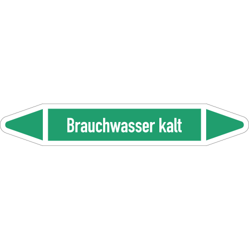 Rohrleitungsetikett Brauchwasser kalt, gemäß DIN 2403, grün-weiß, für Rohre mit Ø 40 - 60 mm, Standardfolie, 218 x 37mm, 5 St./Bogen