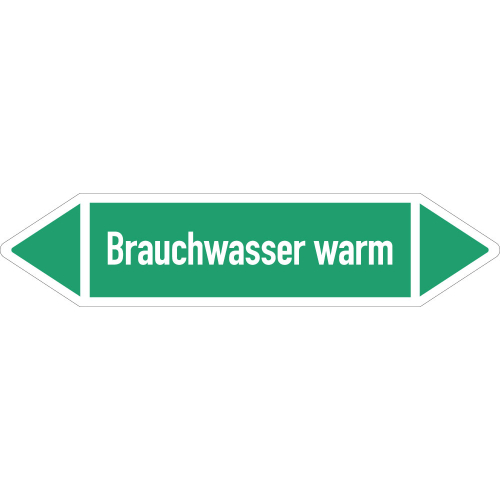 Rohrleitungsetikett Brauchwasser warm, gemäß DIN 2403, grün-weiß, für Rohre mit Ø ab 90 mm, Standardfolie, 440 x 100 mm, 2 St./Bogen Rohrleitungsetikett Brauchwasser warm, gemäß DIN 2403, grün-weiß, für Rohre mit Ø ab 90 mm, Standardfolie, 440 x 100 mm, 2 St./Bogen