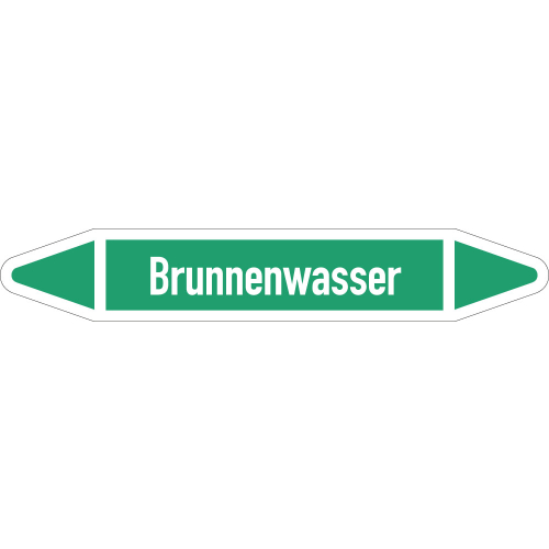 Rohrleitungsetikett Brunnenwasser, gemäß DIN 2403, grün-weiß, für Rohre mit Ø 40 - 60 mm, Standardfolie, 218 x 37 mm, 5 St./Bogen