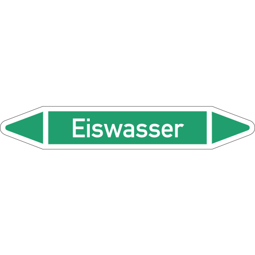 Rohrleitungsetikett Eiswasser, gemäß DIN 2403, grün-weiß, für Rohre mit Ø 25 - 40 mm, Standardfolie, 154 x 26 mm, 5 St./Bogen