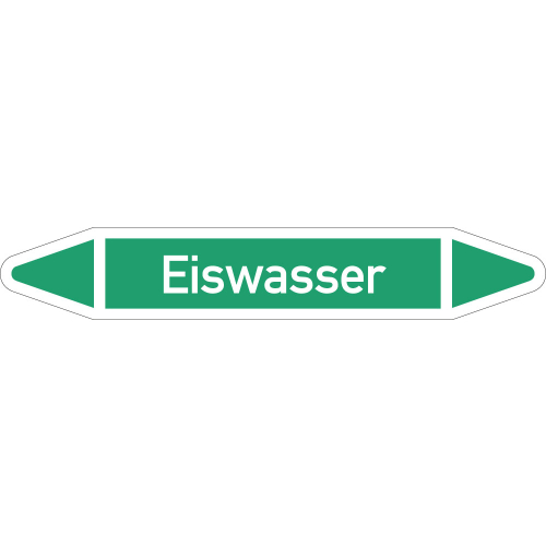 Rohrleitungsetikett Eiswasser, gemäß DIN 2403, grün-weiß, für Rohre mit Ø 40 - 60 mm, Standardfolie, 218 x 37 mm, 5 St./Bogen Rohrleitungsetikett Eiswasser, gemäß DIN 2403, grün-weiß, für Rohre mit Ø 40 - 60 mm, Standardfolie, 218 x 37 mm, 5 St./Bogen