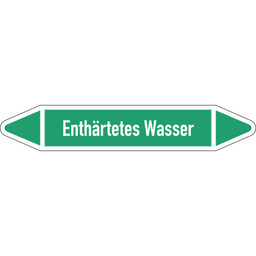 Rohrleitungsetikett Enthärtetes Wasser, gemäß DIN 2403, grün-weiß, für Rohre mit Ø 15 - 25 mm, Standardfolie, 96 x 17 mm, 8 St./Bogen