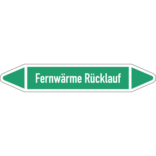 Rohrleitungsetikett Fernwärme Rücklauf, gemäß DIN 2403, grün-weiß, für Rohre mit Ø 15 - 25 mm, Standardfolie, 96 x 17 mm, 8 St./Bogen