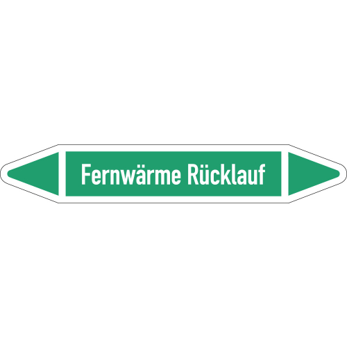 Rohrleitungsetikett Fernwärme Rücklauf, gemäß DIN 2403, grün-weiß, für Rohre mit Ø 25 - 40 mm, Standardfolie, 154 x 26 mm, 5 St./Bogen Rohrleitungsetikett Fernwärme Rücklauf, gemäß DIN 2403, grün-weiß, für Rohre mit Ø 25 - 40 mm, Standardfolie, 154 x 26 mm, 5 St./Bogen