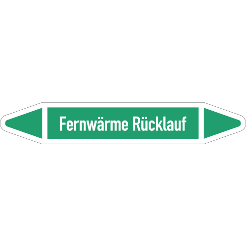 Rohrleitungsetikett Fernwärme Rücklauf, gemäß DIN 2403, grün-weiß, für Rohre mit Ø 40 - 60 mm, Standardfolie, 218 x 37 mm, 5 St./Bogen Rohrleitungsetikett Fernwärme Rücklauf, gemäß DIN 2403, grün-weiß, für Rohre mit Ø 40 - 60 mm, Standardfolie, 218 x 37 mm, 5 St./Bogen