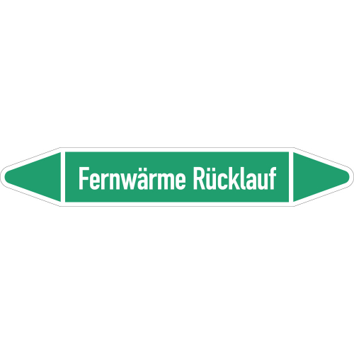 Rohrleitungsetikett Fernwärme Rücklauf, gemäß DIN 2403, grün-weiß, für Rohre mit Ø 60 - 90 mm, Standardfolie, 310 x 52 mm, 3 St./Bogen Rohrleitungsetikett Fernwärme Rücklauf, gemäß DIN 2403, grün-weiß, für Rohre mit Ø 60 - 90 mm, Standardfolie, 310 x 52 mm, 3 St./Bogen