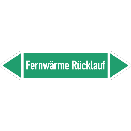 Rohrleitungsetikett Fernwärme Rücklauf, gemäß DIN 2403, grün-weiß, für Rohre mit Ø ab 90 mm, Standardfolie, 440 x 100 mm, 2 St./Bogen Rohrleitungsetikett Fernwärme Rücklauf, gemäß DIN 2403, grün-weiß, für Rohre mit Ø ab 90 mm, Standardfolie, 440 x 100 mm, 2 St./Bogen