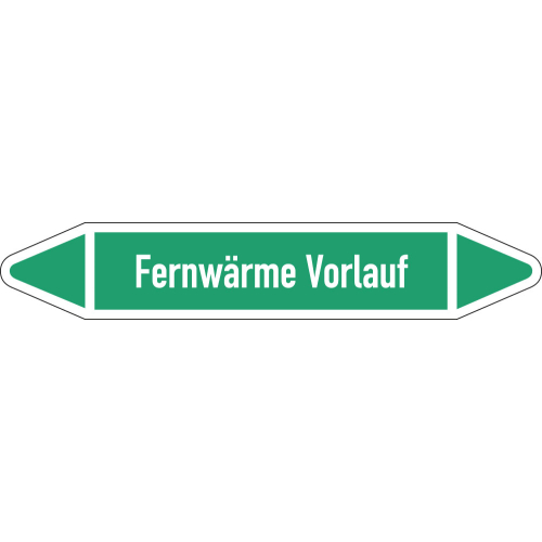 Rohrleitungsetikett Fernwärme Vorlauf, gemäß DIN 2403, grün-weiß, für Rohre mit Ø 15 -25 mm, Standardfolie, 96 x 17 mm, 8 St./Bogen Rohrleitungsetikett Fernwärme Vorlauf, gemäß DIN 2403, grün-weiß, für Rohre mit Ø 15 -25 mm, Standardfolie, 96 x 17 mm, 8 St./Bogen