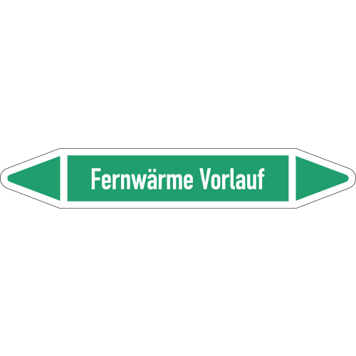 Rohrleitungsetikett Fernwärme Vorlauf, gemäß DIN 2403, grün-weiß, für Rohre mit Ø 25 - 40 mm, Standardfolie, 154 x 26 mm, 5 St./Bogen Rohrleitungsetikett Fernwärme Vorlauf, gemäß DIN 2403, grün-weiß, für Rohre mit Ø 25 - 40 mm, Standardfolie, 154 x 26 mm, 5 St./Bogen