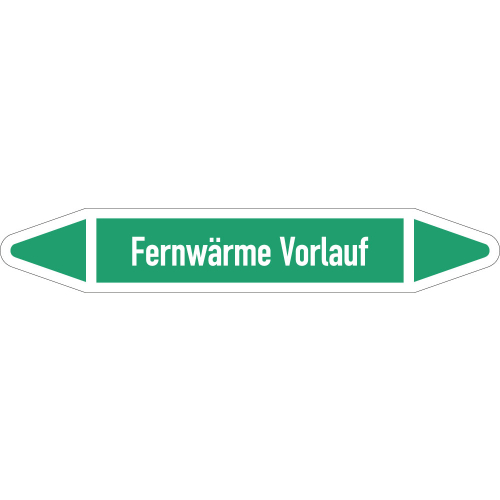 Rohrleitungsetikett Fernwärme Vorlauf, gemäß DIN 2403, grün-weiß, für Rohre mit Ø 40 - 60 mm, Standardfolie, 218 x 37 mm, 5 St./Bogen Rohrleitungsetikett Fernwärme Vorlauf, gemäß DIN 2403, grün-weiß, für Rohre mit Ø 40 - 60 mm, Standardfolie, 218 x 37 mm, 5 St./Bogen