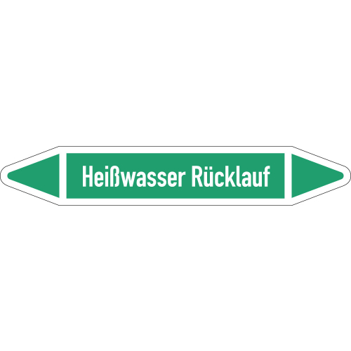 Rohrleitungsetikett Heißwasser Rücklauf, gemäß DIN 2403, grün-weiß, für Rohre mit Ø 25 - 40 mm, Standardfolie, 154 x 26 mm, 5 St./Bogen Rohrleitungsetikett Heißwasser Rücklauf, gemäß DIN 2403, grün-weiß, für Rohre mit Ø 25 - 40 mm, Standardfolie, 154 x 26 mm, 5 St./Bogen
