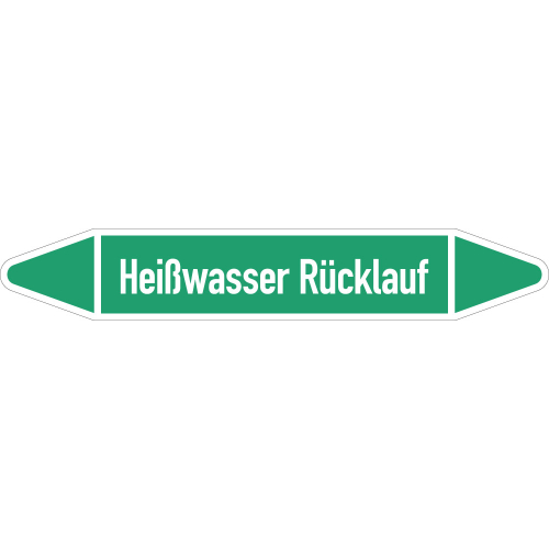 Rohrleitungsetikett Heißwasser Rücklauf, gemäß DIN 2403, grün-weiß, für Rohre mit Ø 60 - 90 mm, Standardfolie, 310 x 52 mm, 3 St./Bogen Rohrleitungsetikett Heißwasser Rücklauf, gemäß DIN 2403, grün-weiß, für Rohre mit Ø 60 - 90 mm, Standardfolie, 310 x 52 mm, 3 St./Bogen