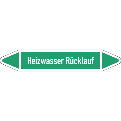 Rohrleitungsetikett Heizwasser Rücklauf, gemäß DIN 2403, grün-weiß, für Rohre mit Ø 15 - 25 mm, Standardfolie, 96 x 17 mm, 8 St./Bogen Rohrleitungsetikett Heizwasser Rücklauf, gemäß DIN 2403, grün-weiß, für Rohre mit Ø 15 - 25 mm, Standardfolie, 96 x 17 mm, 8 St./Bogen