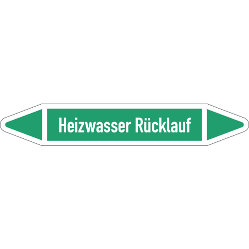 Rohrleitungsetikett Heizwasser Rücklauf, gemäß DIN 2403, grün-weiß, für Rohre mit Ø 25 - 40 mm, Standardfolie, 154 x 26 mm, 5 St./Bogen Rohrleitungsetikett Heizwasser Rücklauf, gemäß DIN 2403, grün-weiß, für Rohre mit Ø 25 - 40 mm, Standardfolie, 154 x 26 mm, 5 St./Bogen
