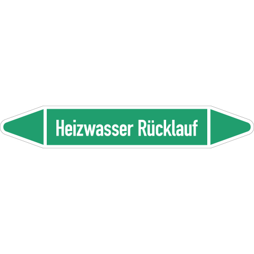 Rohrleitungsetikett Heizwasser Rücklauf, gemäß DIN 2403, grün-weiß, für Rohre mit Ø 60 - 90 mm, Standardfolie, 310 x 52 mm, 3 St./Bogen Rohrleitungsetikett Heizwasser Rücklauf, gemäß DIN 2403, grün-weiß, für Rohre mit Ø 60 - 90 mm, Standardfolie, 310 x 52 mm, 3 St./Bogen