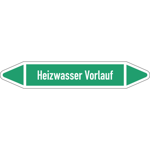 Rohrleitungsetikett Heizwasser Vorlauf, gemäß DIN 2403, grün-weiß, für Rohre mit Ø 15 - 25 mm, Standardfolie, 96 x 17 mm, 8 St./Bogen