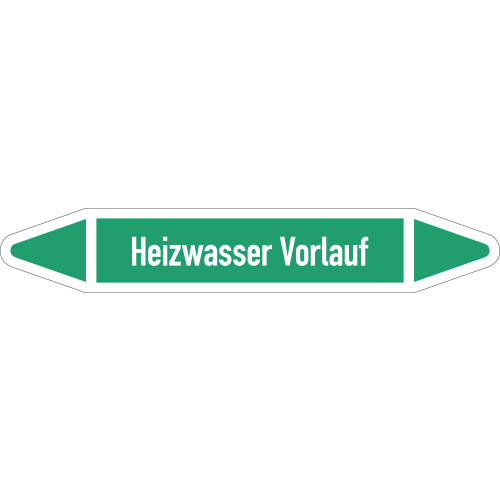 Rohrleitungsetikett Heizwasser Vorlauf, gemäß DIN 2403, grün-weiß, für Rohre mit Ø 40 - 60 mm, Standardfolie, 218 x 37 mm, 5 St./Bogen Rohrleitungsetikett Heizwasser Vorlauf, gemäß DIN 2403, grün-weiß, für Rohre mit Ø 40 - 60 mm, Standardfolie, 218 x 37 mm, 5 St./Bogen