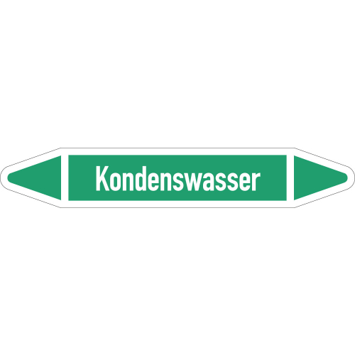 Rohrleitungsetikett Kondenswasser, gemäß DIN 2403, grün-weiß, für Rohre mit Ø 40 - 60 mm, Standardfolie, 218 x 37 mm, 5 St./Bogen Rohrleitungsetikett Kondenswasser, gemäß DIN 2403, grün-weiß, für Rohre mit Ø 40 - 60 mm, Standardfolie, 218 x 37 mm, 5 St./Bogen