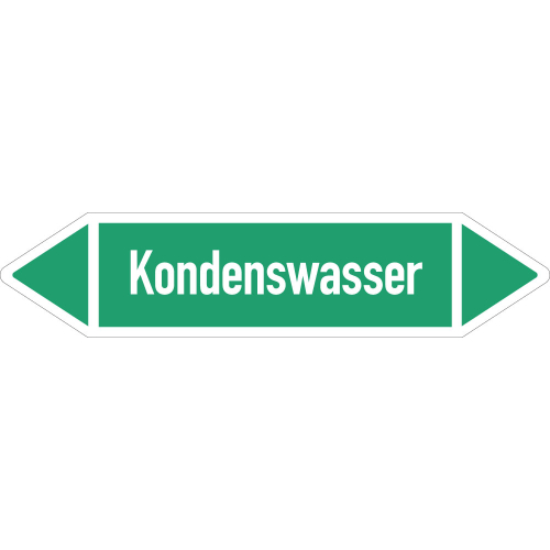 Rohrleitungsetikett Kondenswasser, gemäß DIN 2403, grün-weiß, für Rohre mit Ø ab 90 mm, Standardfolie, 440 x 100 mm, 2 St./Bogen Rohrleitungsetikett Kondenswasser, gemäß DIN 2403, grün-weiß, für Rohre mit Ø ab 90 mm, Standardfolie, 440 x 100 mm, 2 St./Bogen