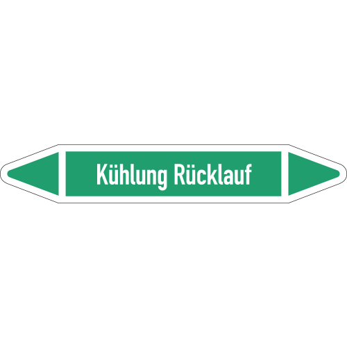Rohrleitungsetikett Kühlung Rücklauf, gemäß DIN 2403, grün-weiß, für Rohre mit Ø 25 - 40 mm, Standardfolie, 154 x 26 mm, 5 St./Bogen Rohrleitungsetikett Kühlung Rücklauf, gemäß DIN 2403, grün-weiß, für Rohre mit Ø 25 - 40 mm, Standardfolie, 154 x 26 mm, 5 St./Bogen