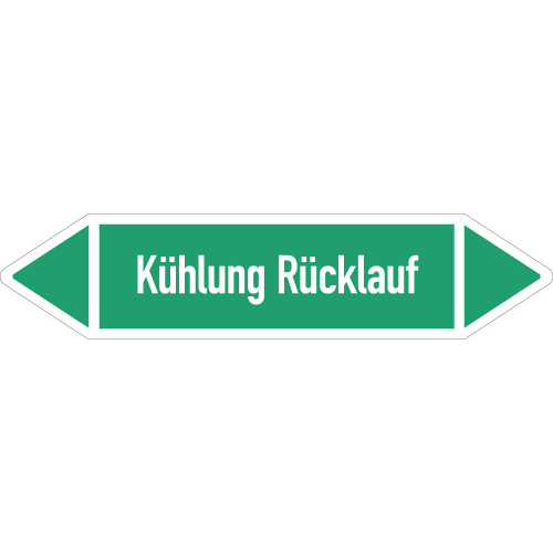 Rohrleitungsetikett Kühlung Rücklauf, gemäß DIN 2403, grün-weiß, für Rohre mit Ø ab 90 mm, Standardfolie, 440 x 100 mm, 2 St./Bogen Rohrleitungsetikett Kühlung Rücklauf, gemäß DIN 2403, grün-weiß, für Rohre mit Ø ab 90 mm, Standardfolie, 440 x 100 mm, 2 St./Bogen