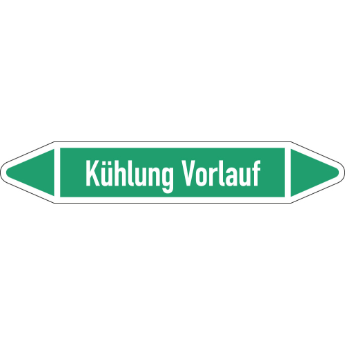 Rohrleitungsetikett Kühlung Vorlauf, gemäß DIN 2403, grün-weiß, für Rohre mit Ø 15 - 25 mm, Standardfolie, 96 x 17 mm, 8 St./Bogen Rohrleitungsetikett Kühlung Vorlauf, gemäß DIN 2403, grün-weiß, für Rohre mit Ø 15 - 25 mm, Standardfolie, 96 x 17 mm, 8 St./Bogen