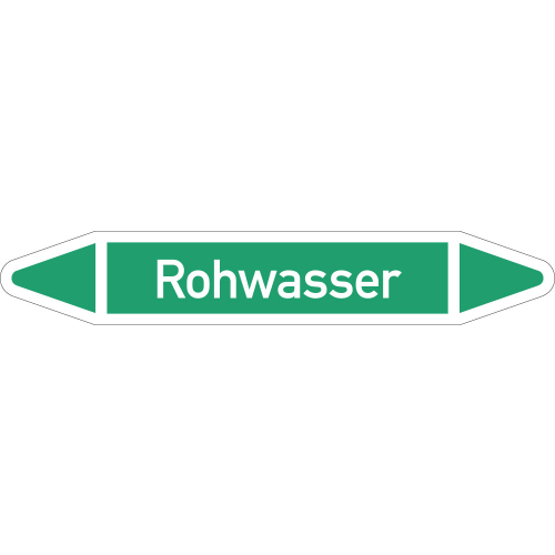Rohrleitungsetikett Rohwasser, gemäß DIN 2403, grün-weiß, für Rohre mit Ø 40 - 60 mm, Standardfolie, 218 x 37 mm, 5 St./Bogen Rohrleitungsetikett Rohwasser, gemäß DIN 2403, grün-weiß, für Rohre mit Ø 40 - 60 mm, Standardfolie, 218 x 37 mm, 5 St./Bogen